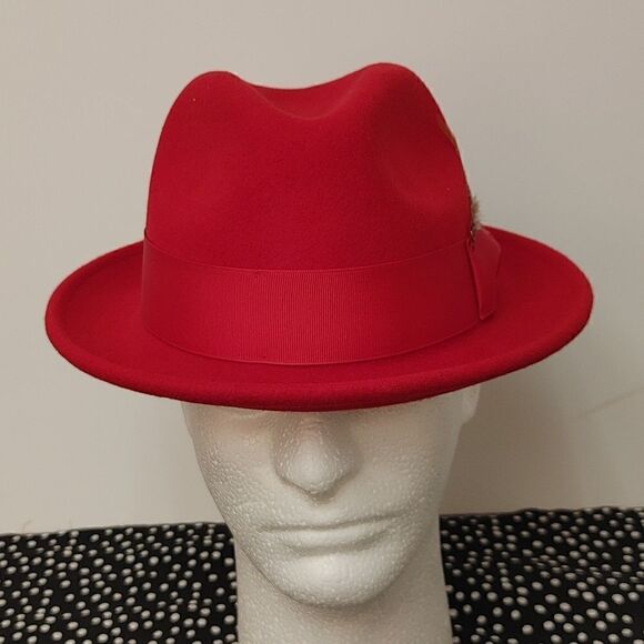 MEN'S MONTIQUE 2" SNAP BRIM CRUSHABLE 100% WOOL FELT FEDORA HAT. H10 RED - Picture 1 of 8